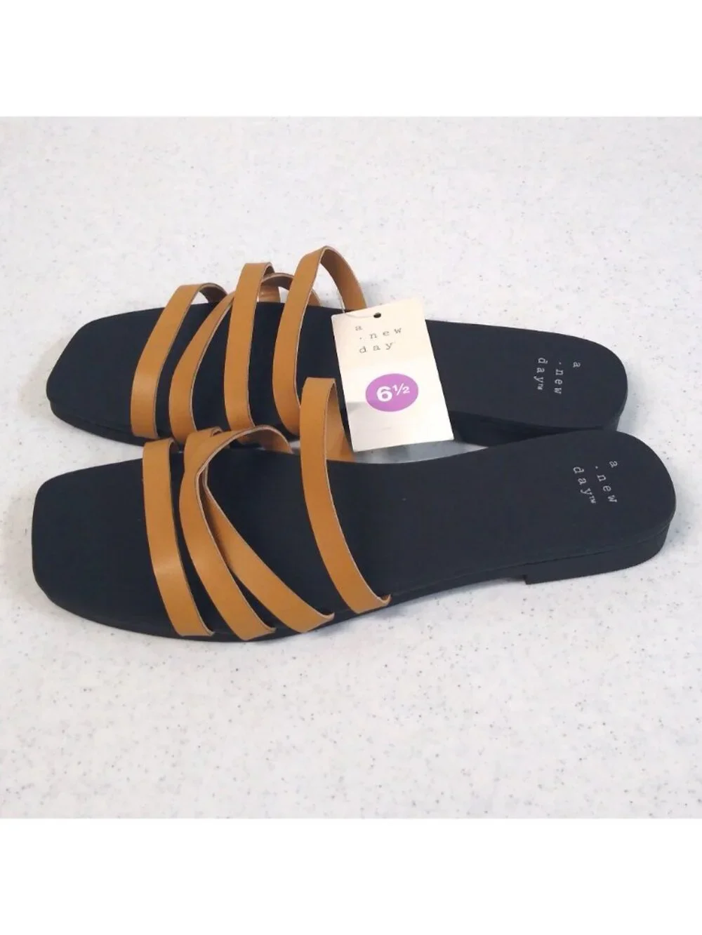 A New Day Sandals Tan/Joan Size 6.5 Womens Embossed Strappy Slide On Sandals NWT
